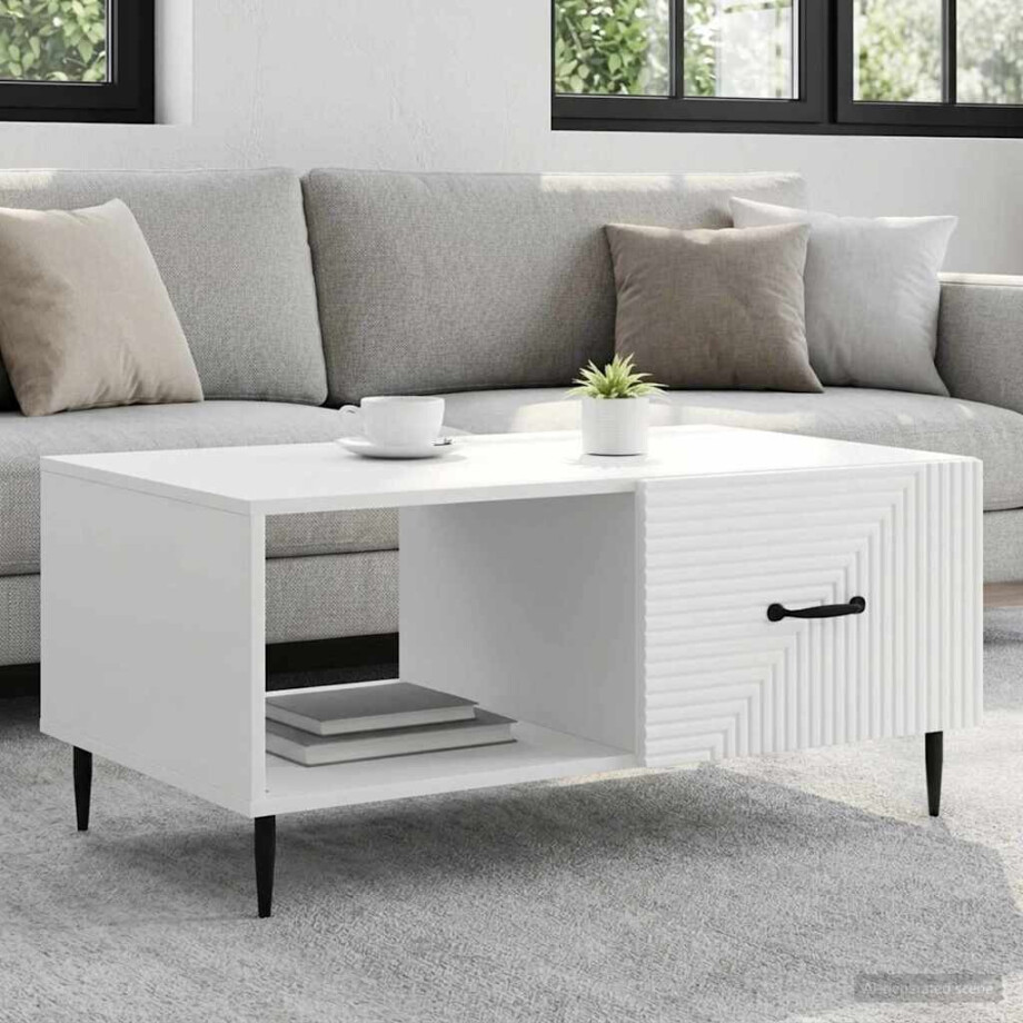vidaXL Salontafel Wit 90 x 50 x 40 cm Bewerkt hout afbeelding 1