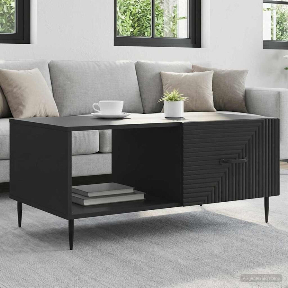 vidaXL Salontafel Zwart 90 x 50 x 40 cm Bewerkt hout afbeelding 1
