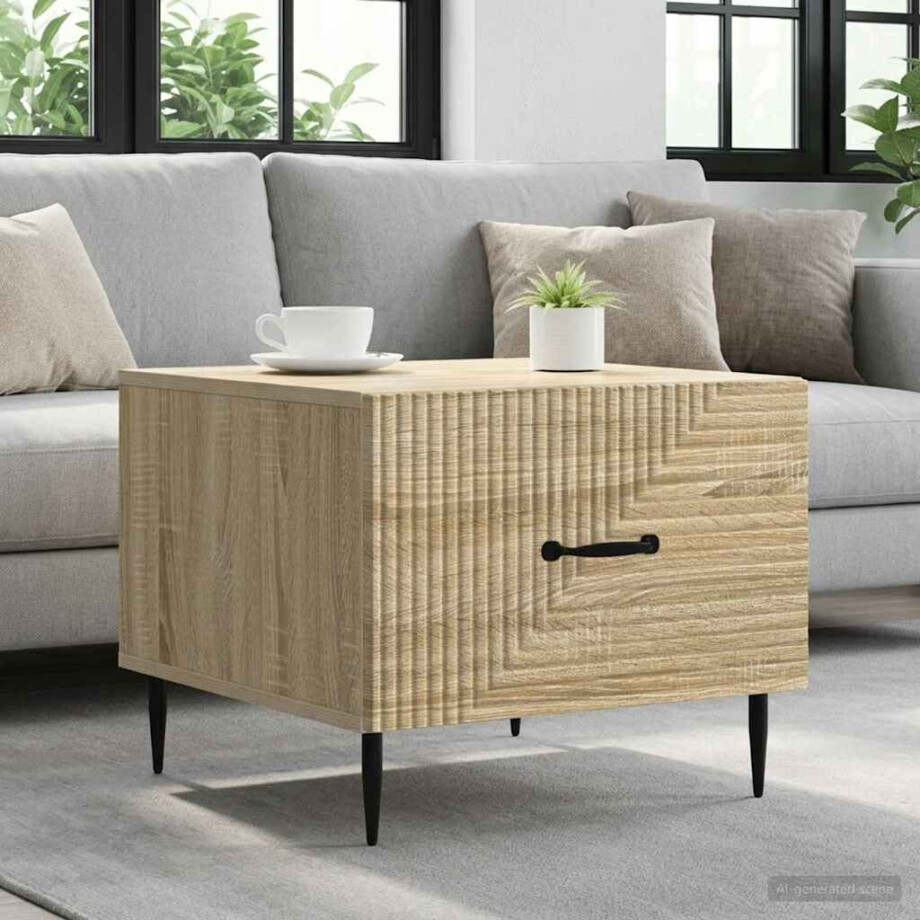vidaXL Salontafel met lade Sonoma Eiken 49 x 50 x 40 cm Bewerkt hout afbeelding 1