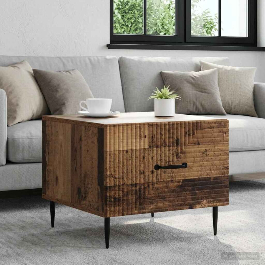 vidaXL Salontafel met lade Oud hout 49 x 50 x 40 cm Bewerkt hout afbeelding 1