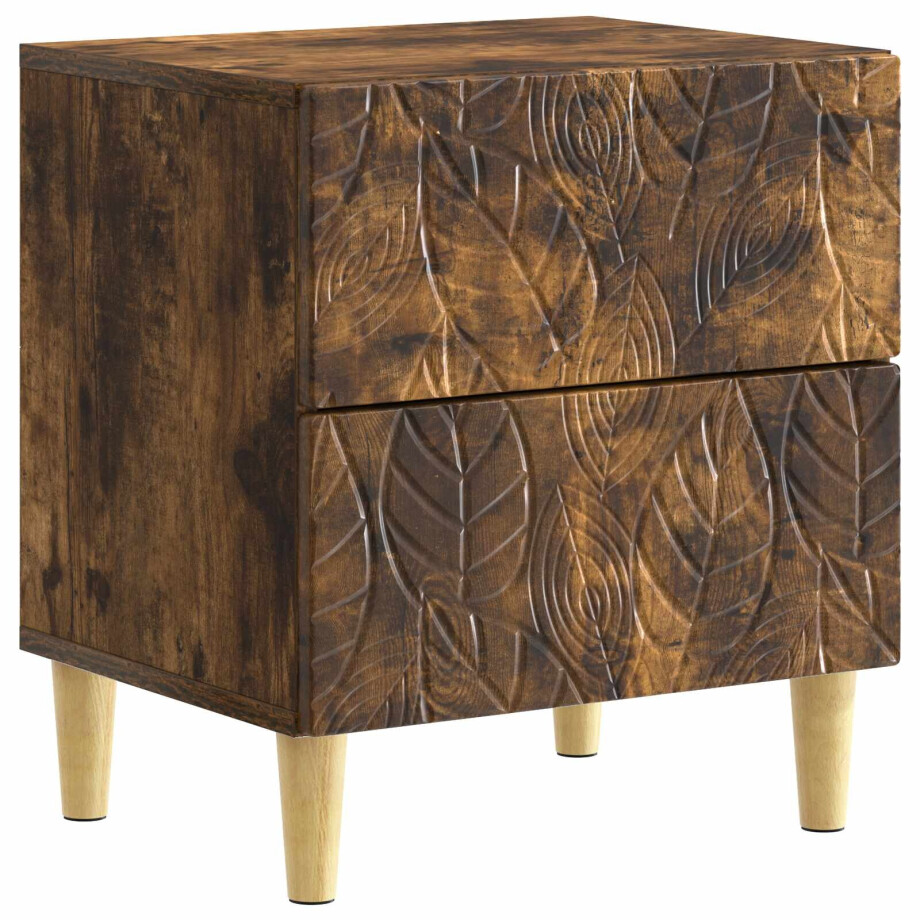 vidaXL Nachtkastje Gerookt eiken 43 x 34,5 x 48 cm Bewerkt hout afbeelding 1