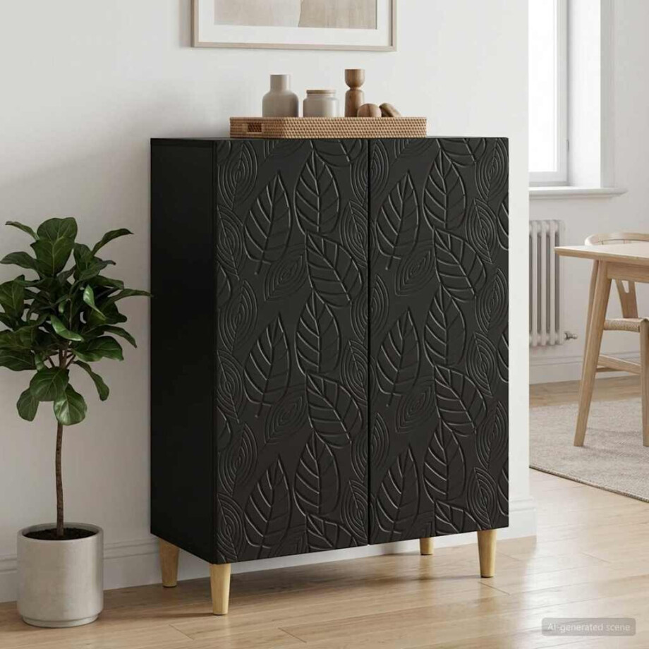 vidaXL Dressoir Zwart 66 x 34,5 x 90 cm Bewerkt hout vidaXL Dressoir Zwart 66 x 34,5 x 90 cm Bewerkt hout afbeelding 1