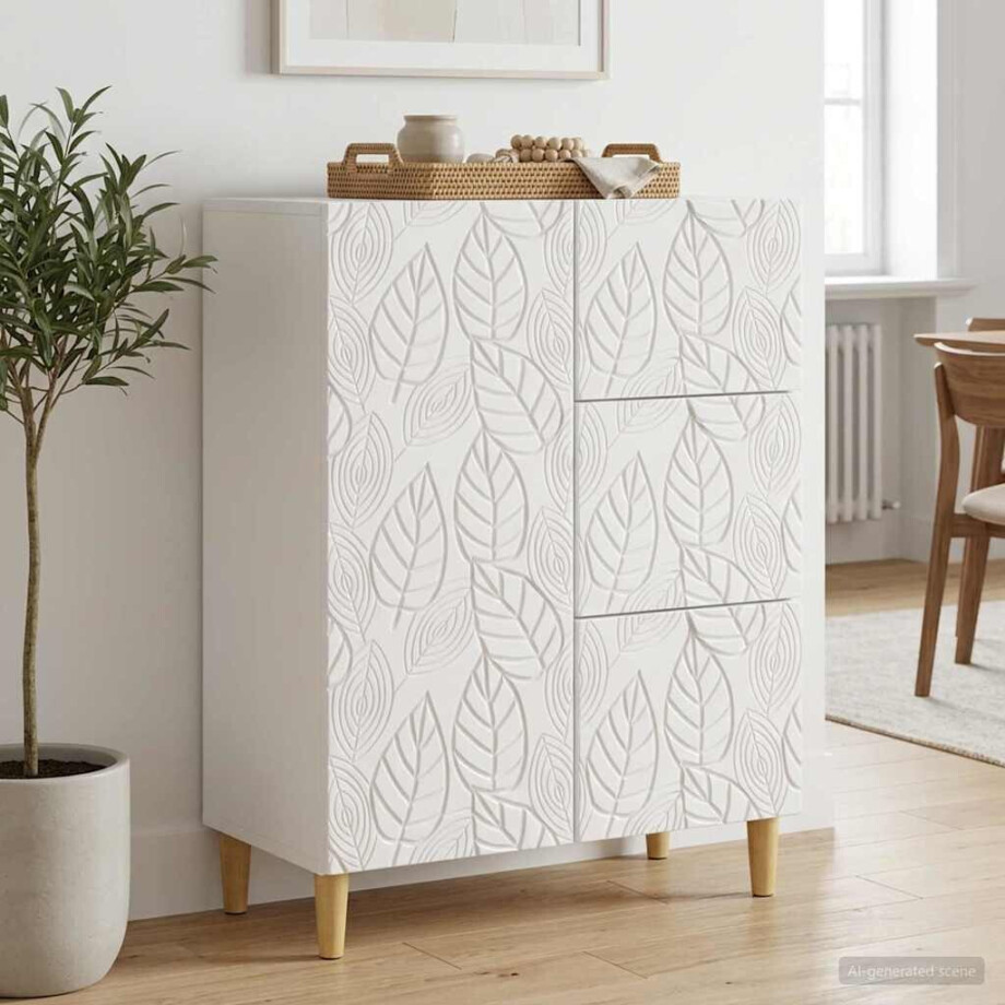 vidaXL Dressoir Hoogglans Wit 66 x 34,5 x 90 cm Bewerkt hout afbeelding 1