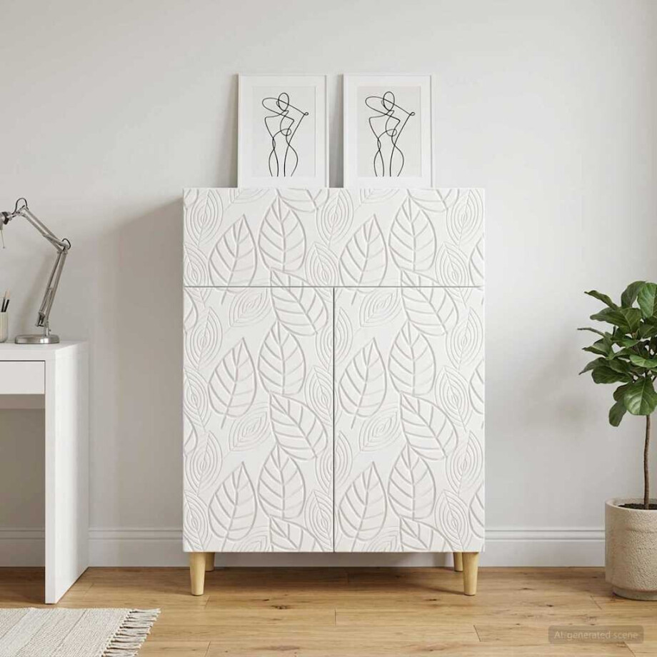 vidaXL Dressoir Hoogglans Wit 66 x 34,5 x 90 cm Bewerkt hout afbeelding 1