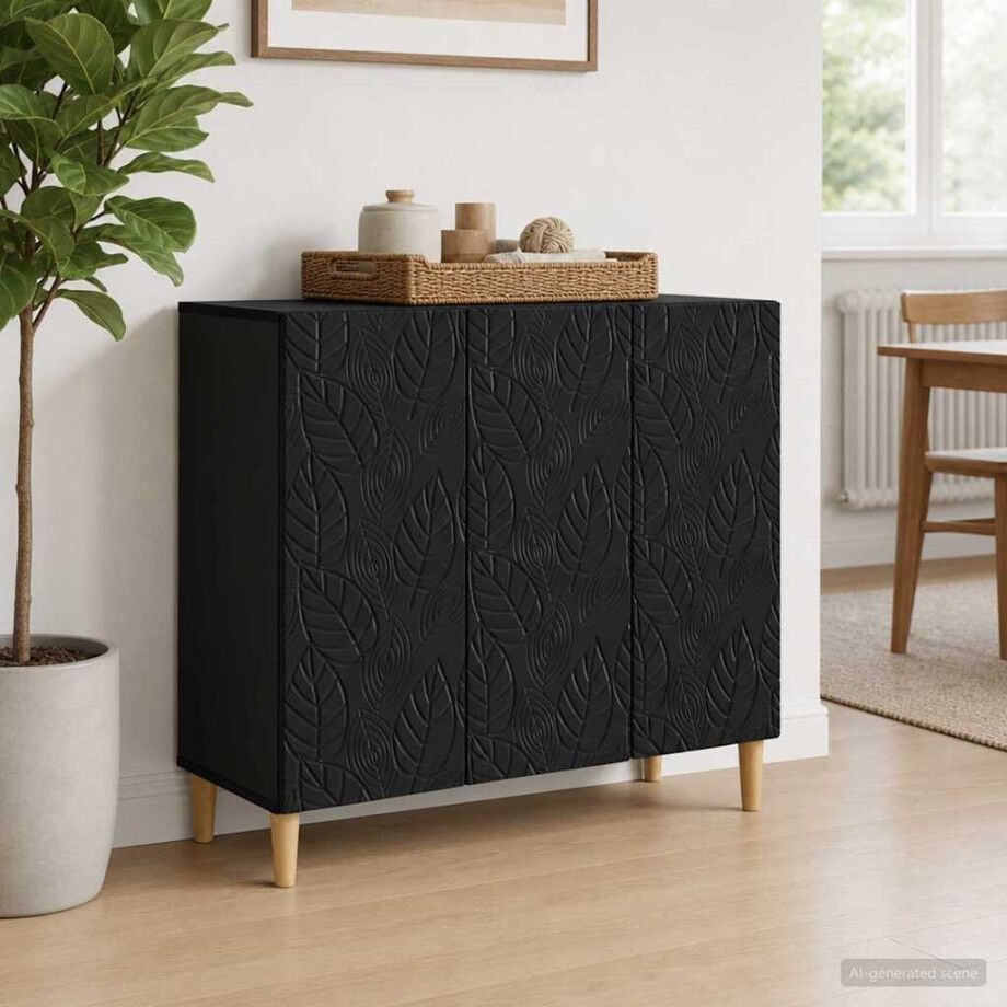 vidaXL Dressoir Zwart 89 x 34,5 x 80 cm Bewerkt hout vidaXL Dressoir Zwart 89 x 34,5 x 80 cm Bewerkt hout afbeelding 1