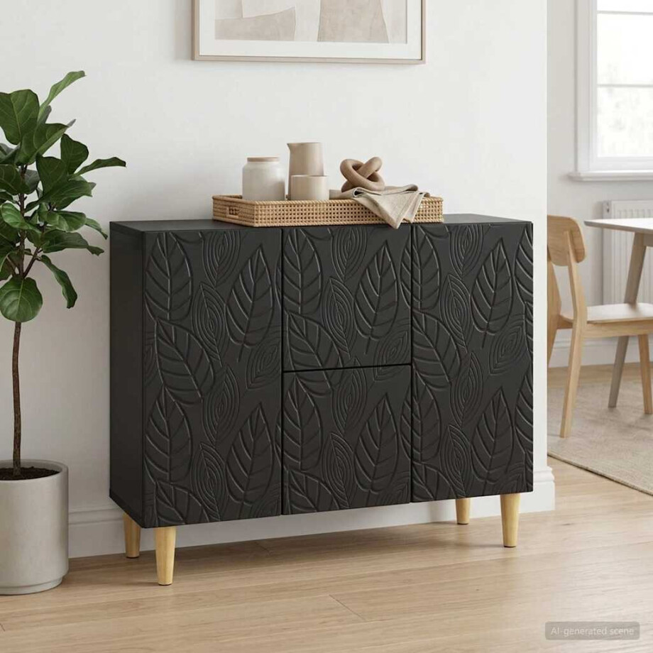vidaXL Dressoir Zwart 89 x 34,5 x 60 cm Bewerkt hout vidaXL Dressoir Zwart 89 x 34,5 x 60 cm Bewerkt hout afbeelding 1