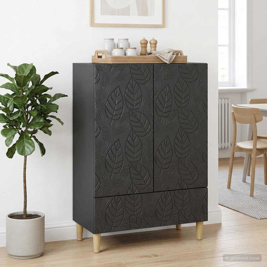 vidaXL Dressoir Zwart 66 x 34,5 x 95 cm Bewerkt hout afbeelding 1