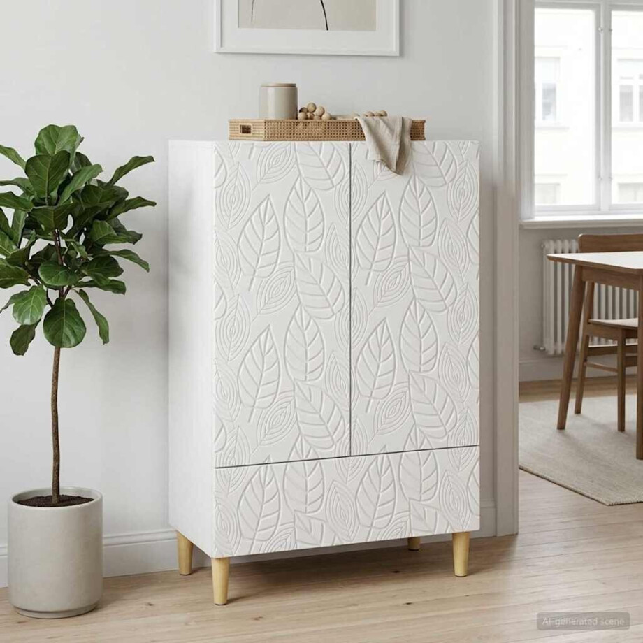 vidaXL Dressoir Hoogglans Wit 66 x 34,5 x 95 cm Bewerkt hout afbeelding 1