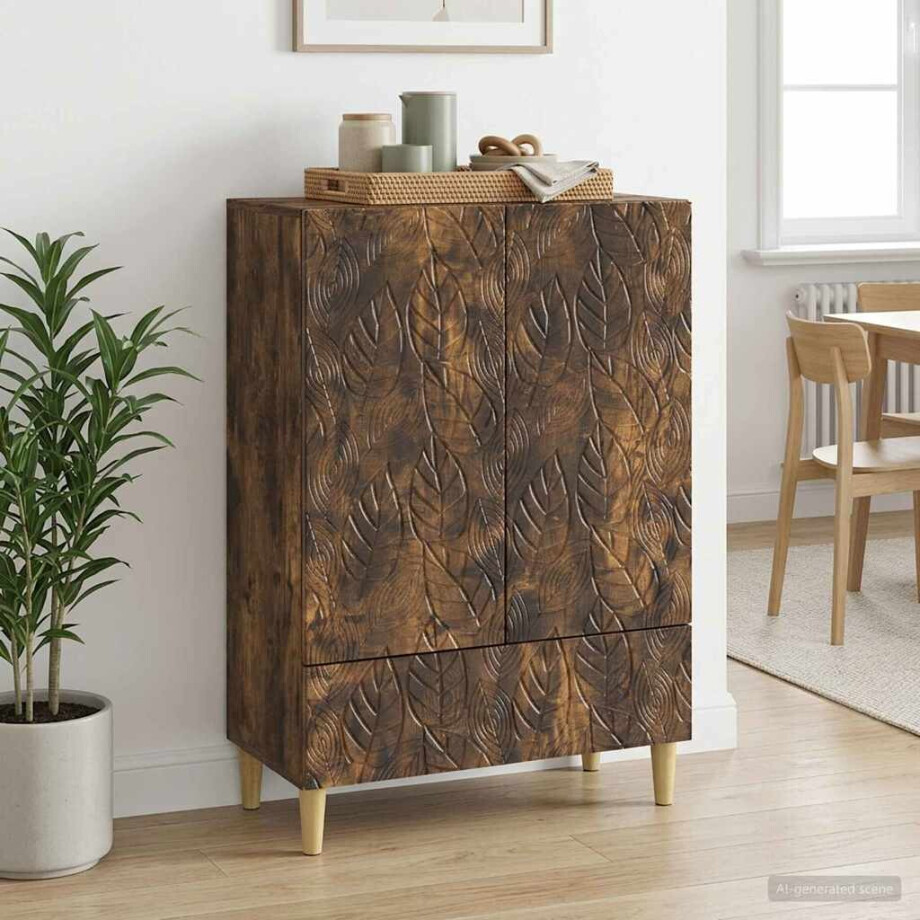 vidaXL Dressoir Gerookt eiken 66 x 34,5 x 95 cm Bewerkt hout afbeelding 1