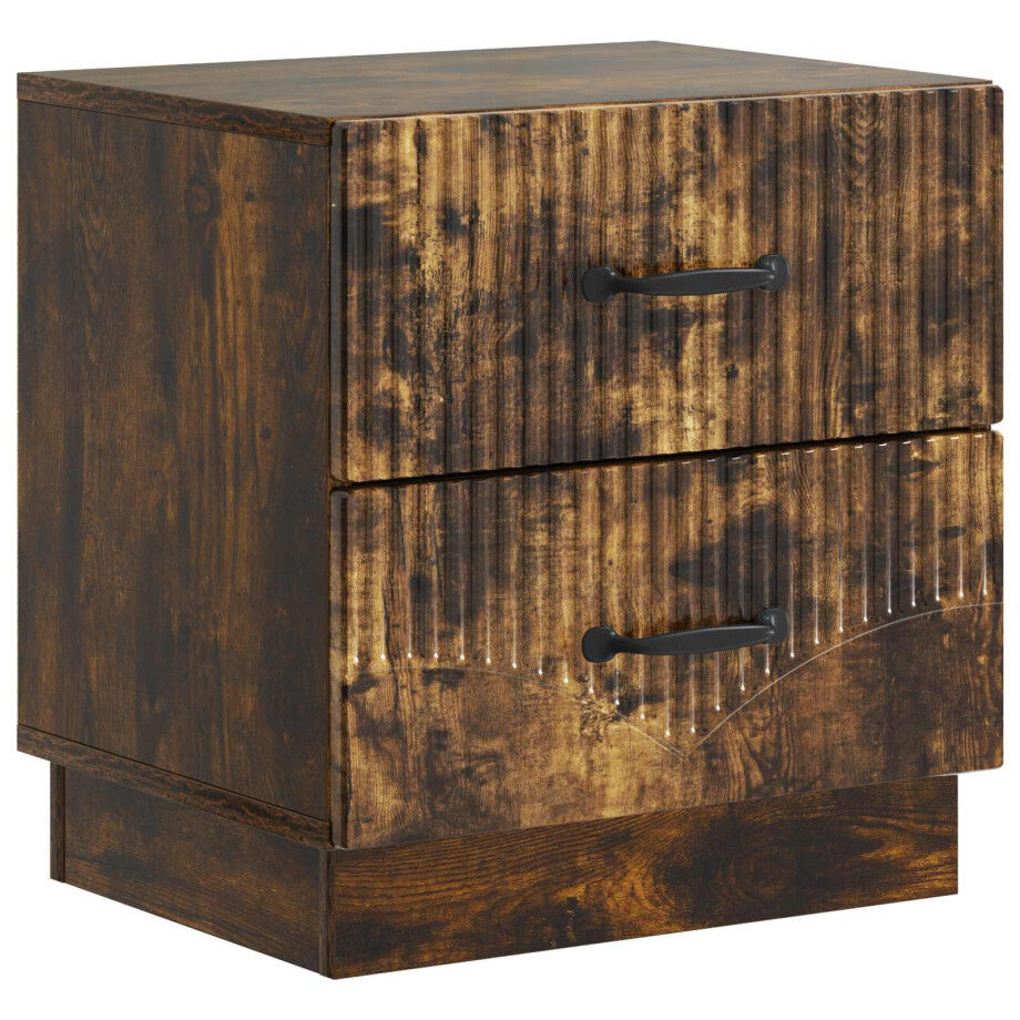 vidaXL Nachtkastje Gerookt eiken 43 x 34,5 x 44,5 cm Bewerkt hout afbeelding 1