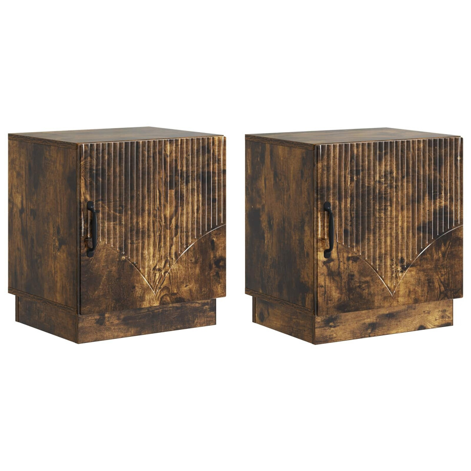 vidaXL Nachtkastje 2 pcs Gerookt eiken 43 x 34,5 x 47 cm Bewerkt hout vidaXL Nachtkastje 2 pcs Gerookt eiken 43 x 34,5 x 47 cm Bewerkt hout afbeelding 1