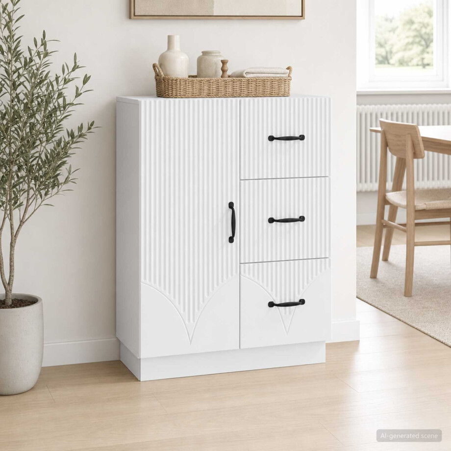vidaXL Dressoir met lade Wit 66 x 34,5 x 87 cm Bewerkt hout vidaXL Dressoir met lade Wit 66 x 34,5 x 87 cm Bewerkt hout afbeelding 1