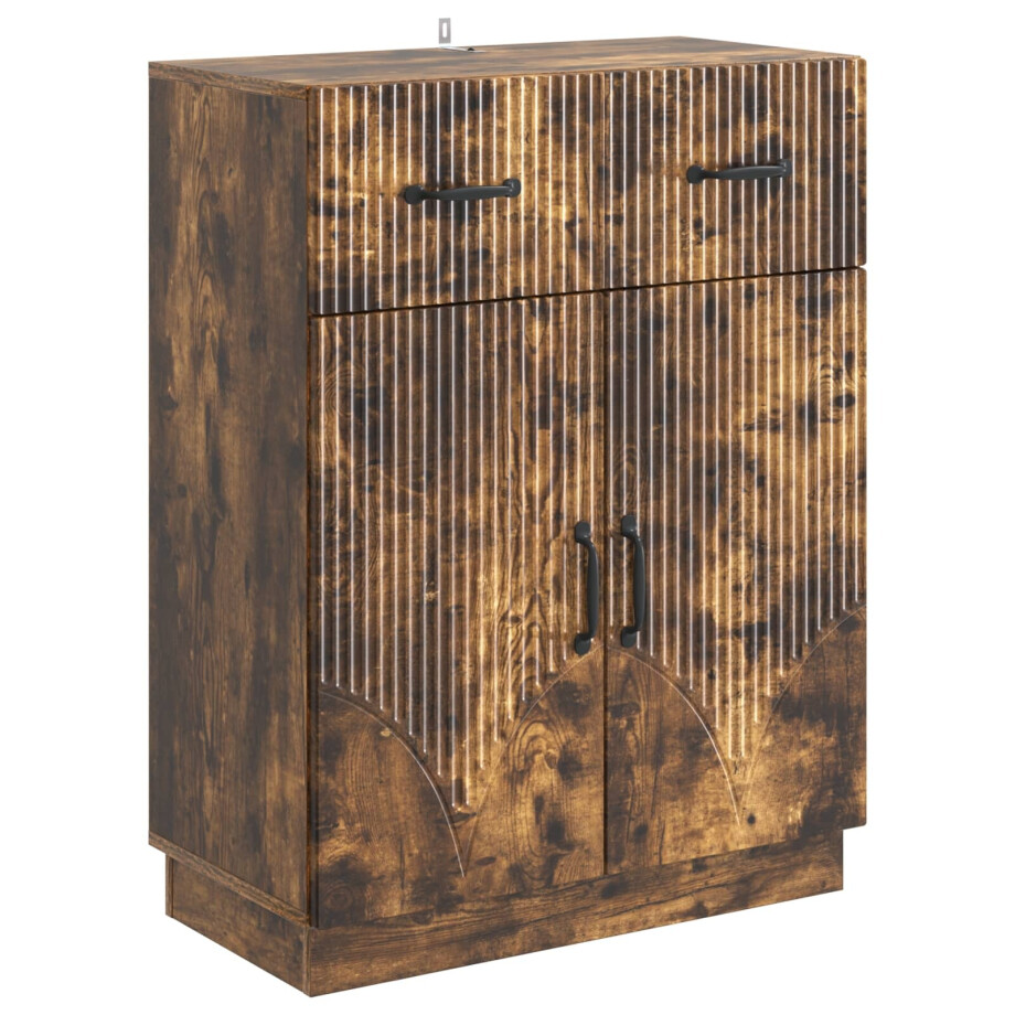 vidaXL Dressoir met lade Gerookt eiken 66 x 34,5 x 87 cm Bewerkt hout vidaXL Dressoir met lade Gerookt eiken 66 x 34,5 x 87 cm Bewerkt hout afbeelding 1