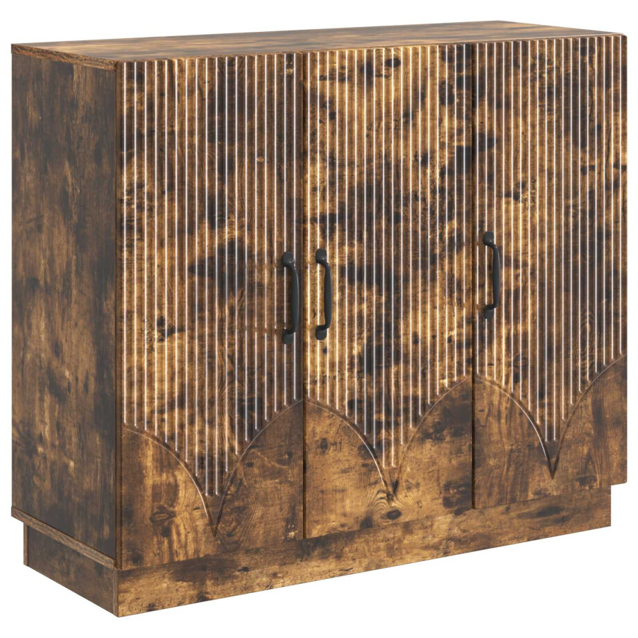 vidaXL Dressoir Gerookt eiken 89 x 34,5 x 77 cm Bewerkt hout vidaXL Dressoir Gerookt eiken 89 x 34,5 x 77 cm Bewerkt hout afbeelding 1