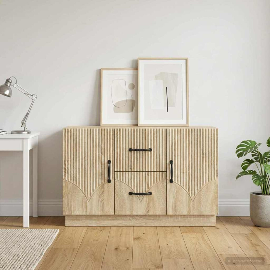 vidaXL Dressoir met lade Sonoma Eiken 89 x 34,5 x 57 cm Bewerkt hout vidaXL Dressoir met lade Sonoma Eiken 89 x 34,5 x 57 cm Bewerkt hout afbeelding 1