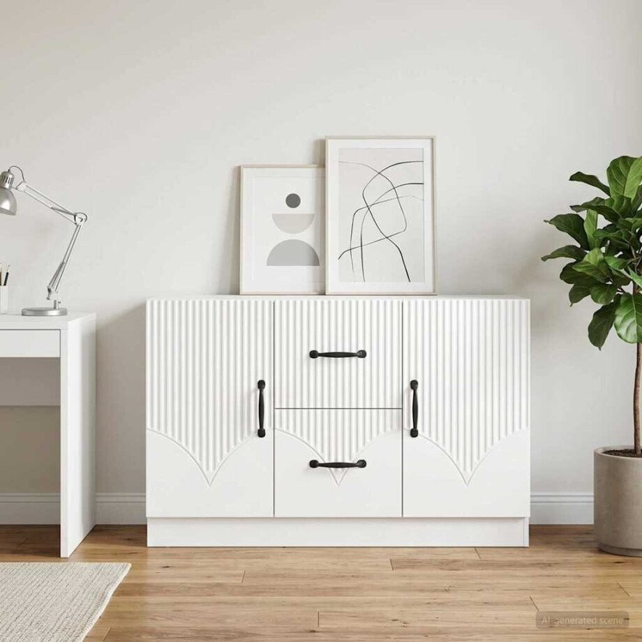 vidaXL Dressoir met lade Hoogglans Wit 89 x 34,5 x 57 cm Bewerkt hout afbeelding 1