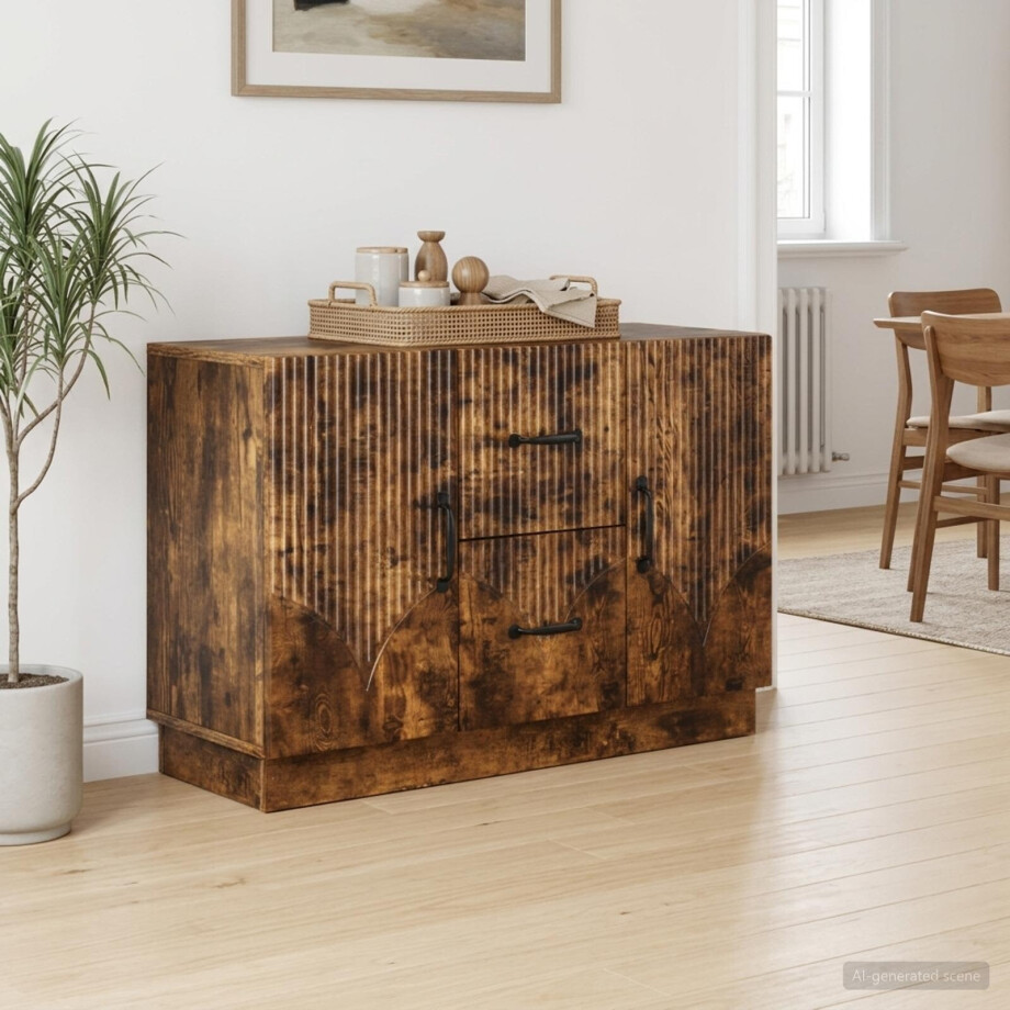 vidaXL Dressoir met lade Gerookt eiken 89 x 34,5 x 57 cm Bewerkt hout afbeelding 1