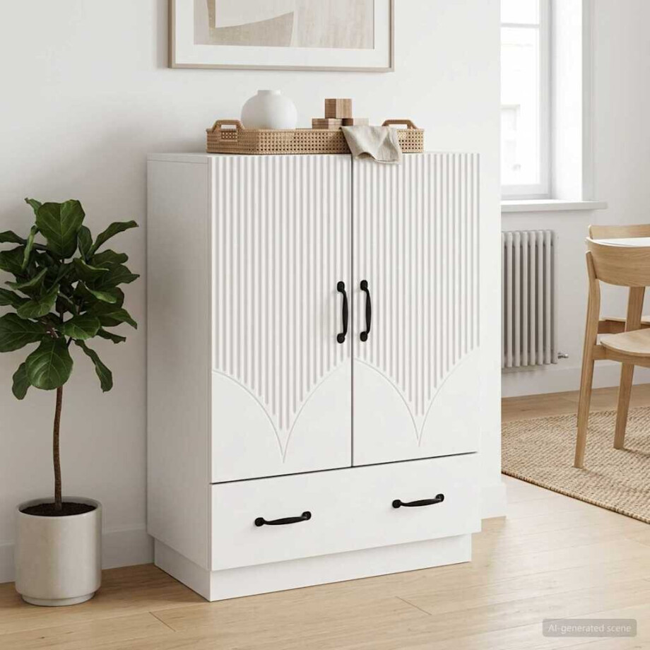 vidaXL Dressoir met lade Wit 66 x 34,5 x 92 cm Bewerkt hout vidaXL Dressoir met lade Wit 66 x 34,5 x 92 cm Bewerkt hout afbeelding 1