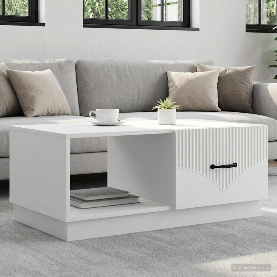 vidaXL Salontafel Wit 90 x 50 x 37 cm Bewerkt hout vidaXL Salontafel Wit 90 x 50 x 37 cm Bewerkt hout afbeelding 1