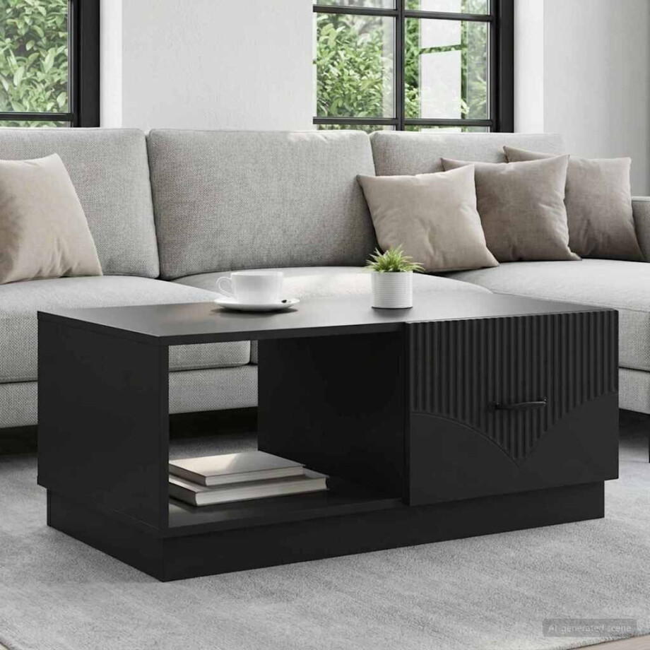 vidaXL Salontafel Zwart 90 x 50 x 37 cm Bewerkt hout vidaXL Salontafel Zwart 90 x 50 x 37 cm Bewerkt hout afbeelding 1