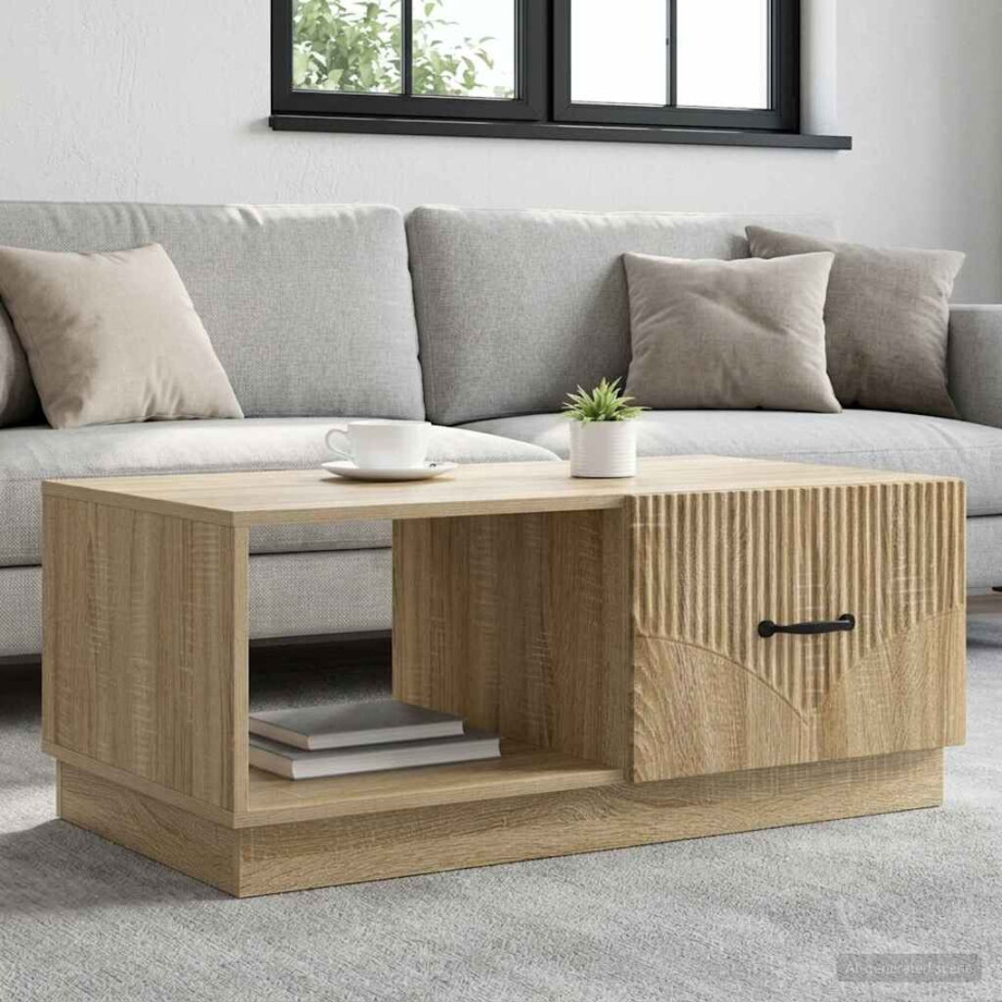 vidaXL Salontafel Sonoma Eiken 90 x 50 x 37 cm Bewerkt hout vidaXL Salontafel Sonoma Eiken 90 x 50 x 37 cm Bewerkt hout afbeelding 1