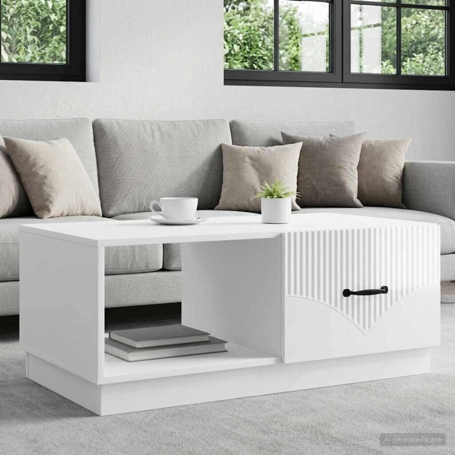 vidaXL Salontafel Hoogglans Wit 90 x 50 x 37 cm Bewerkt hout vidaXL Salontafel Hoogglans Wit 90 x 50 x 37 cm Bewerkt hout afbeelding 1