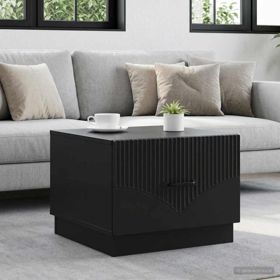 vidaXL Salontafel met lade Zwart 49 x 50 x 37 cm Bewerkt hout afbeelding 1