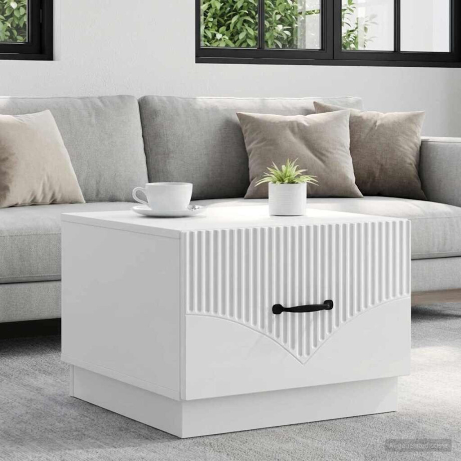 vidaXL Salontafel met lade Hoogglans Wit 49 x 50 x 37 cm Bewerkt hout afbeelding 1