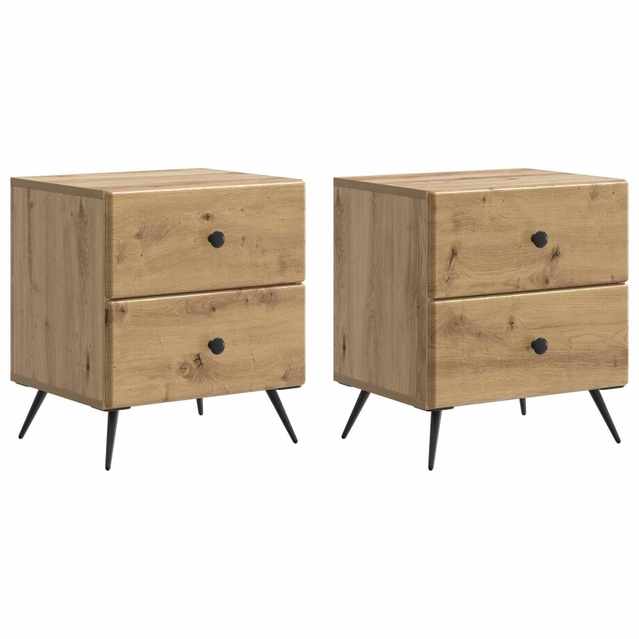 vidaXL Nachtkastje met lade 2 pcs Artisanaal eiken 43 x 34,5 x 47,5 cm afbeelding 1