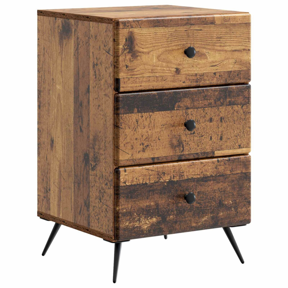 vidaXL Nachtkastje met lade Oud hout 43 x 41 x 66,5 cm Bewerkt hout afbeelding 1