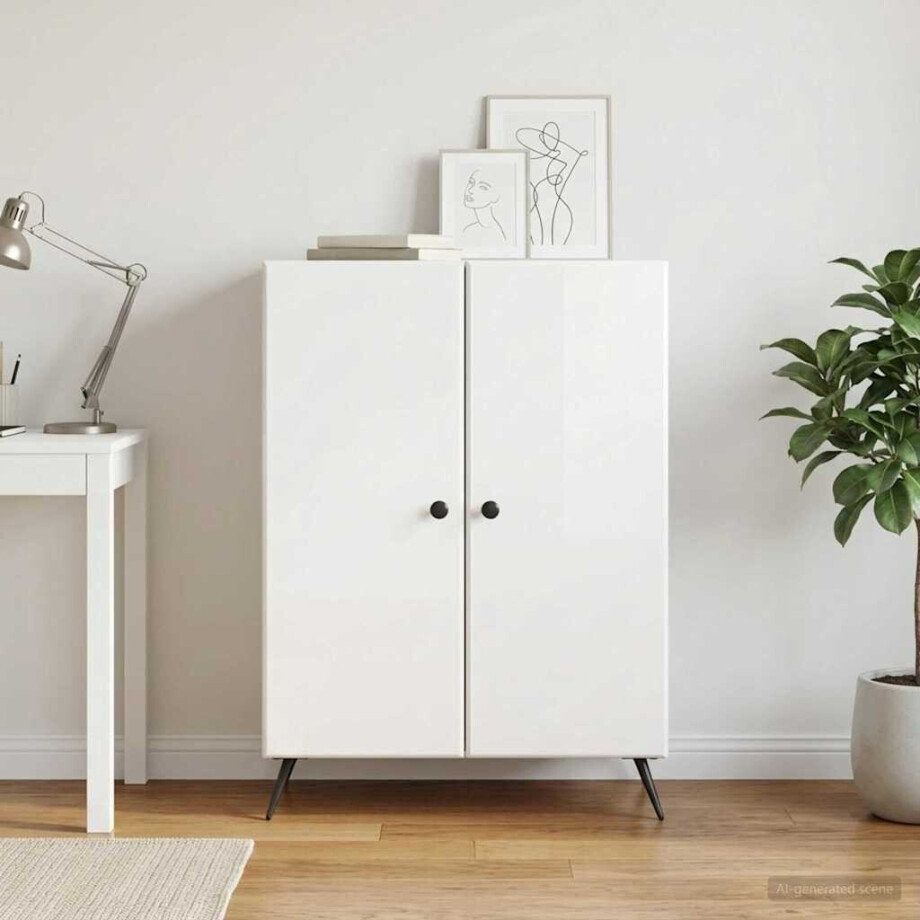 vidaXL Dressoir Hoogglans Wit 66 x 34,5 x 90 cm Bewerkt hout afbeelding 1
