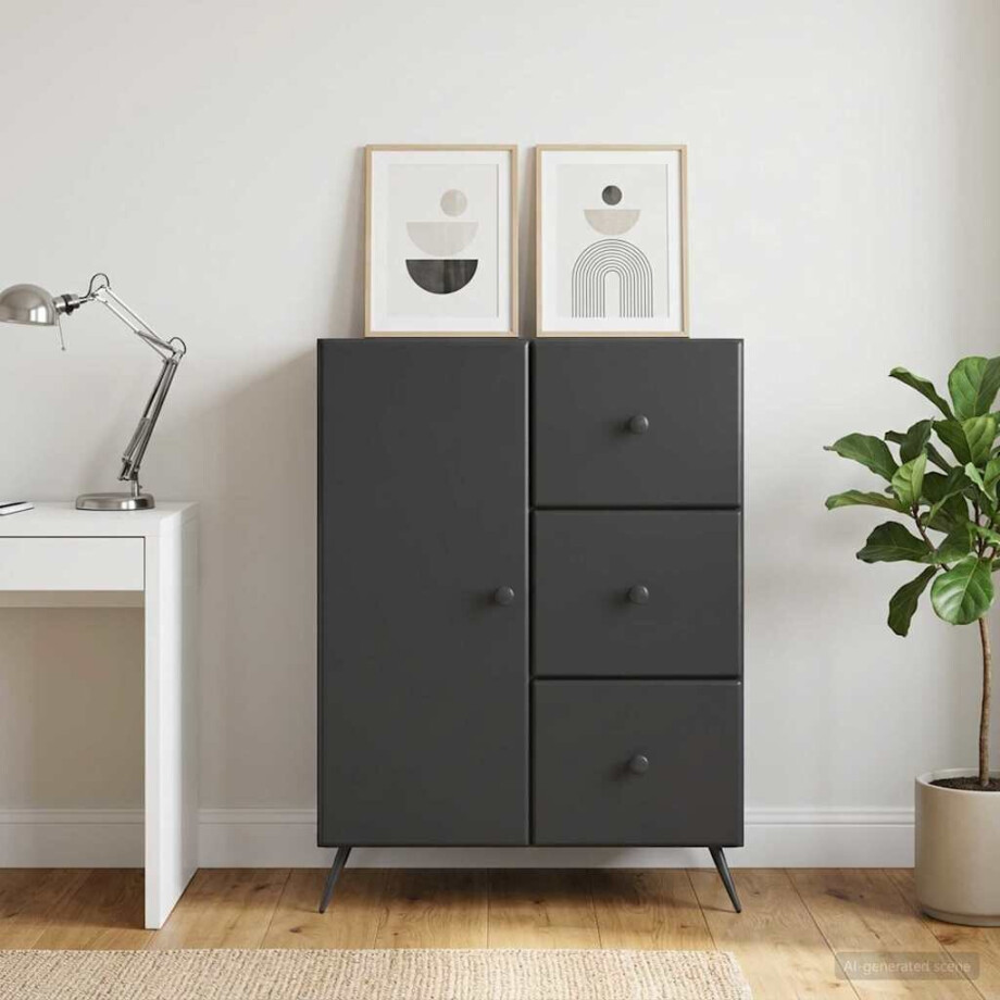 vidaXL Dressoir met lade Zwart 66 x 34,5 x 90 cm Bewerkt hout vidaXL Dressoir met lade Zwart 66 x 34,5 x 90 cm Bewerkt hout afbeelding 1