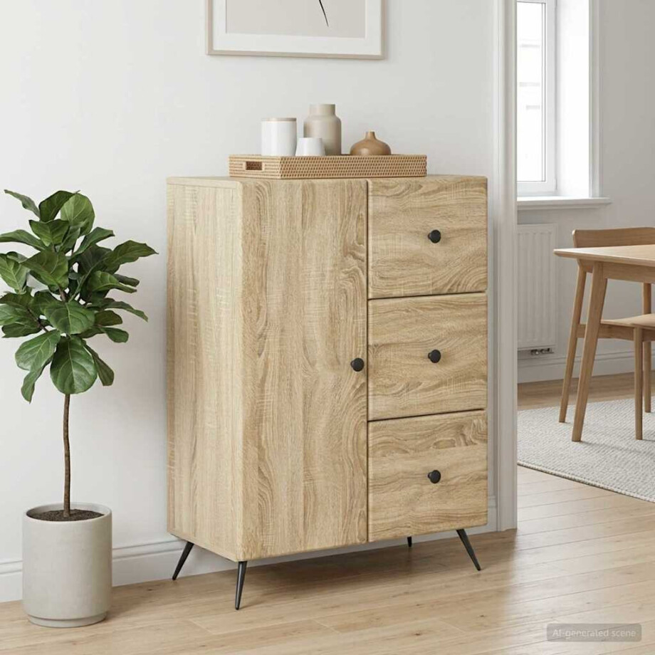 vidaXL Dressoir met lade Sonoma Eiken 66 x 34,5 x 90 cm Bewerkt hout vidaXL Dressoir met lade Sonoma Eiken 66 x 34,5 x 90 cm Bewerkt hout afbeelding 1
