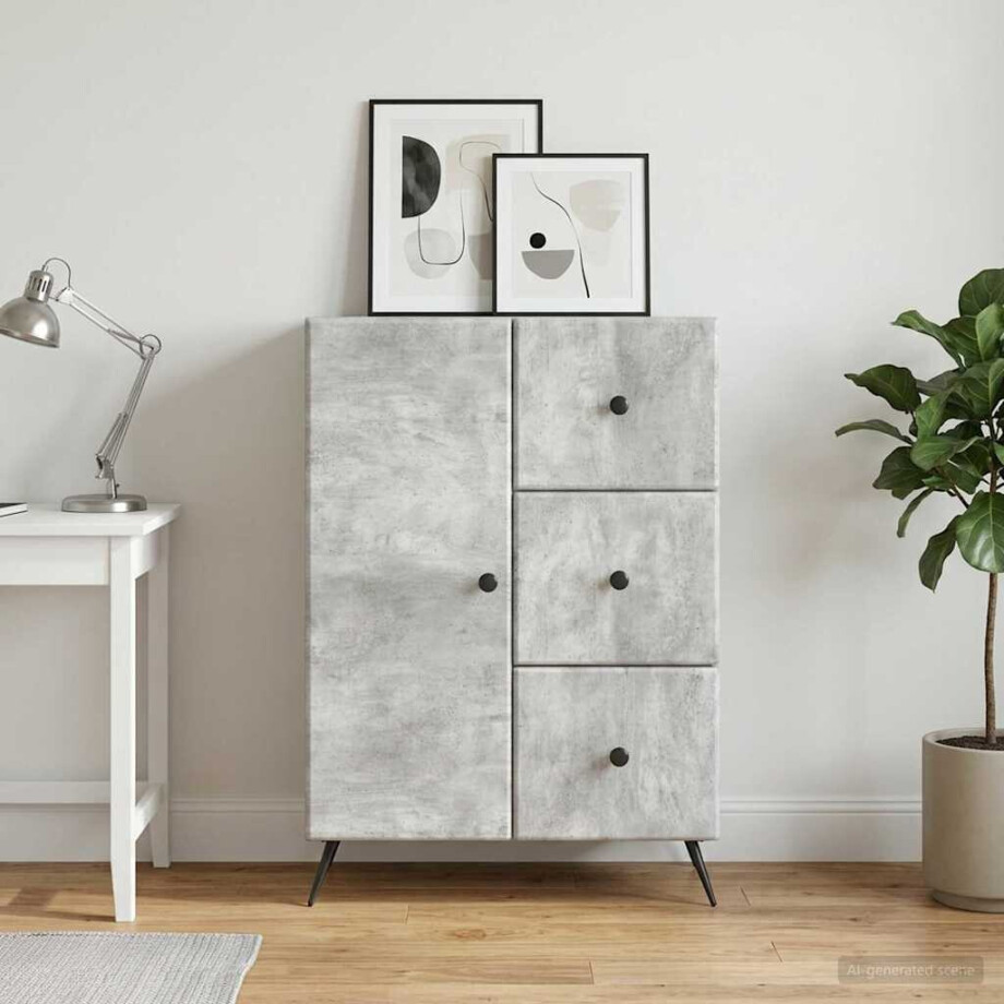 vidaXL Dressoir met lade Betongrijs 66 x 34,5 x 90 cm Bewerkt hout vidaXL Dressoir met lade Betongrijs 66 x 34,5 x 90 cm Bewerkt hout afbeelding 1