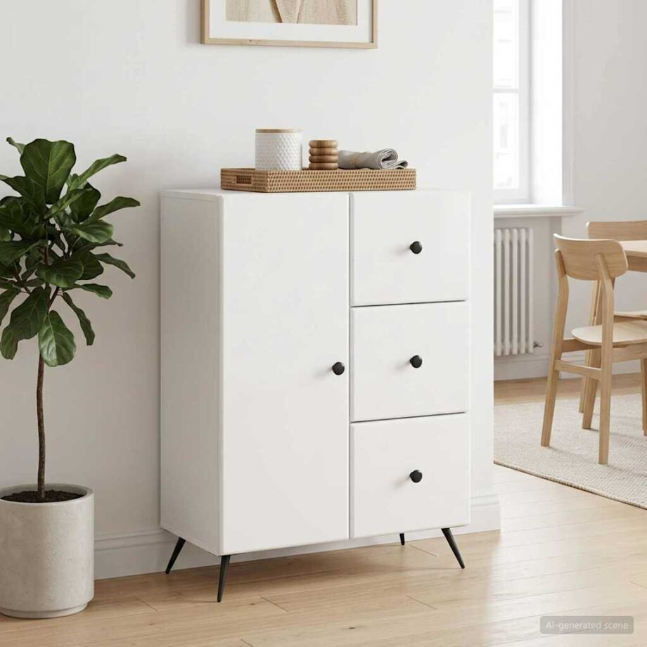 vidaXL Dressoir met lade Hoogglans Wit 66 x 34,5 x 90 cm Bewerkt hout afbeelding 1