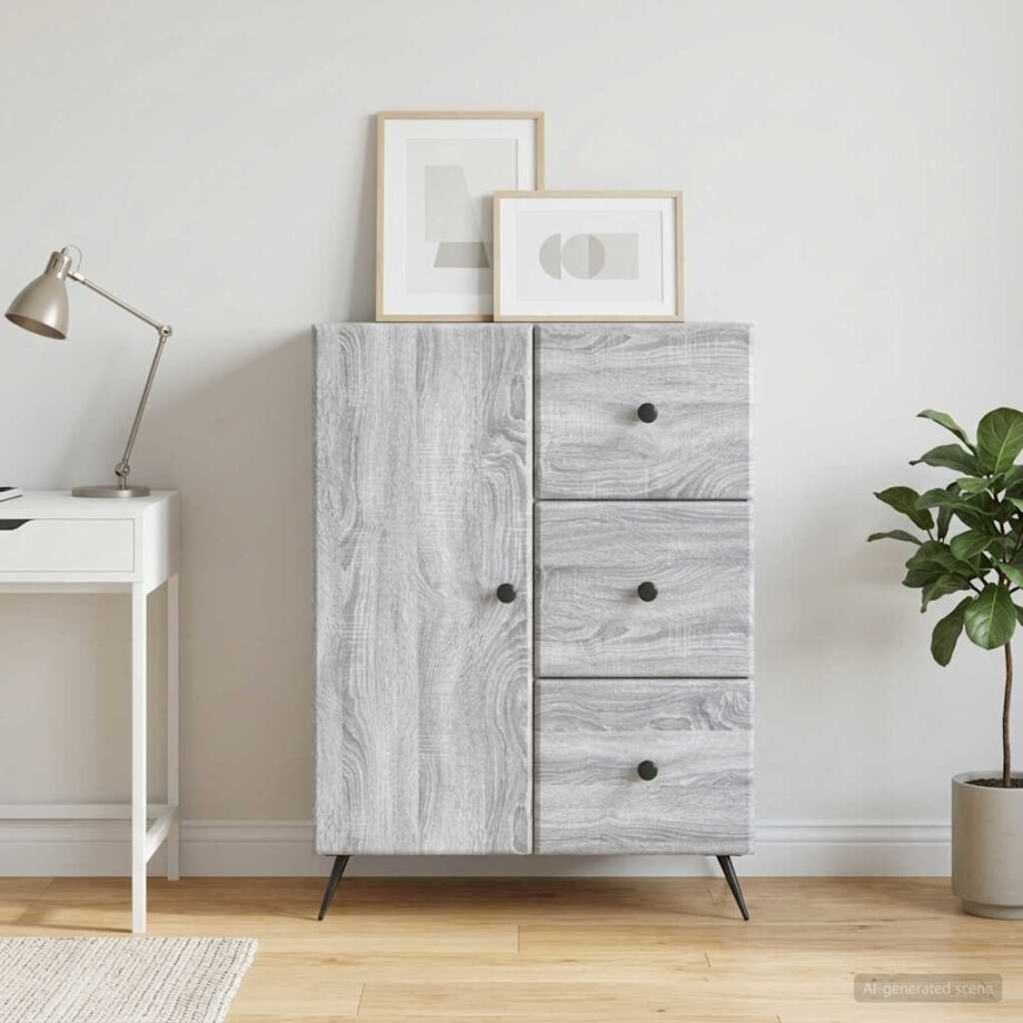 vidaXL Dressoir met lade Grijs sonoma 66 x 34,5 x 90 cm Bewerkt hout afbeelding 1