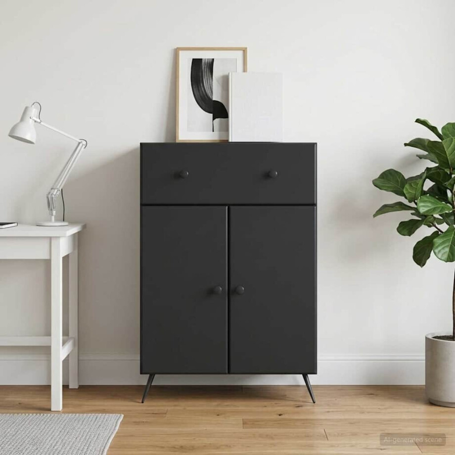 vidaXL Dressoir met lade Zwart 66 x 34,5 x 90 cm Bewerkt hout vidaXL Dressoir met lade Zwart 66 x 34,5 x 90 cm Bewerkt hout afbeelding 1