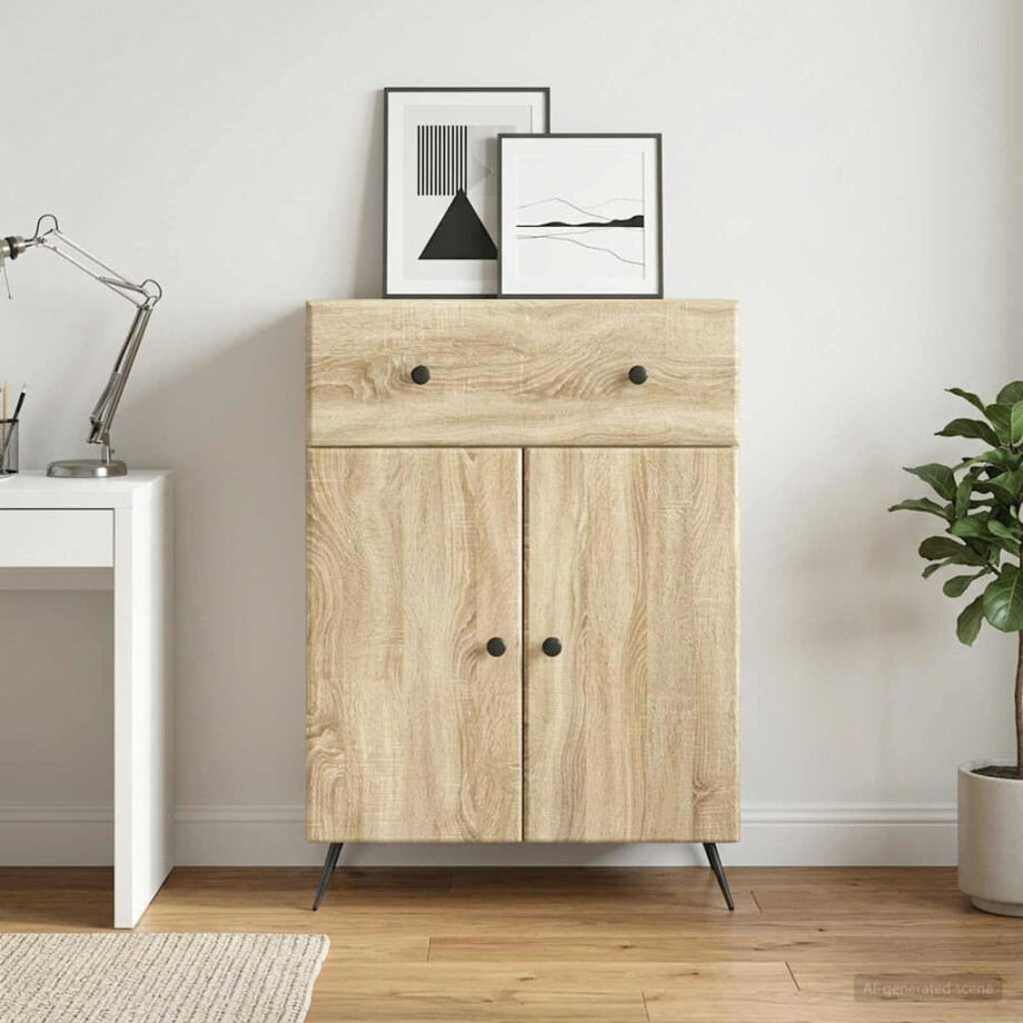 vidaXL Dressoir met lade Sonoma Eiken 66 x 34,5 x 90 cm Bewerkt hout vidaXL Dressoir met lade Sonoma Eiken 66 x 34,5 x 90 cm Bewerkt hout afbeelding 1