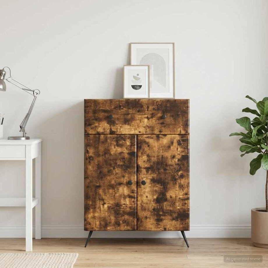 vidaXL Dressoir met lade Gerookt eiken 66 x 34,5 x 90 cm Bewerkt hout vidaXL Dressoir met lade Gerookt eiken 66 x 34,5 x 90 cm Bewerkt hout afbeelding 1