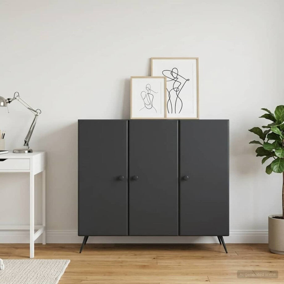 vidaXL Dressoir Zwart 89 x 34,5 x 80 cm Bewerkt hout vidaXL Dressoir Zwart 89 x 34,5 x 80 cm Bewerkt hout afbeelding 1