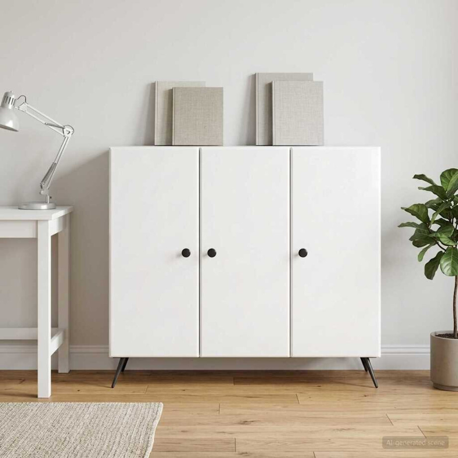 vidaXL Dressoir Hoogglans Wit 89 x 34,5 x 80 cm Bewerkt hout afbeelding 1