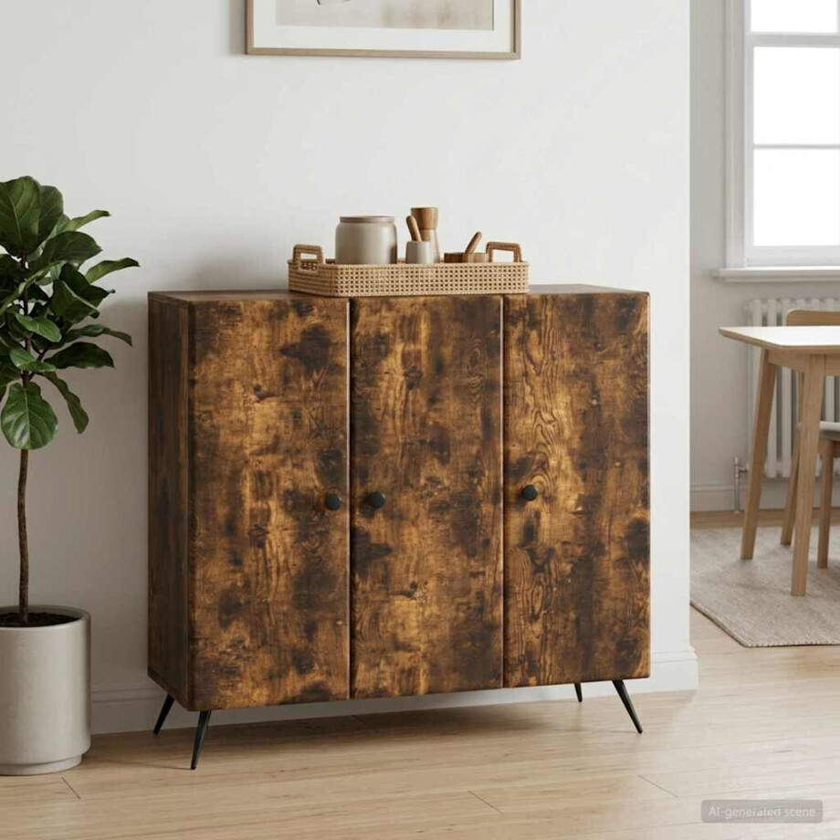 vidaXL Dressoir Gerookt eiken 89 x 34,5 x 80 cm Bewerkt hout afbeelding 1