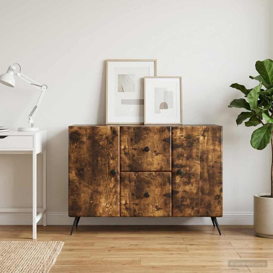vidaXL Dressoir met lade Gerookt eiken 89 x 34,5 x 60 cm Bewerkt hout afbeelding 1