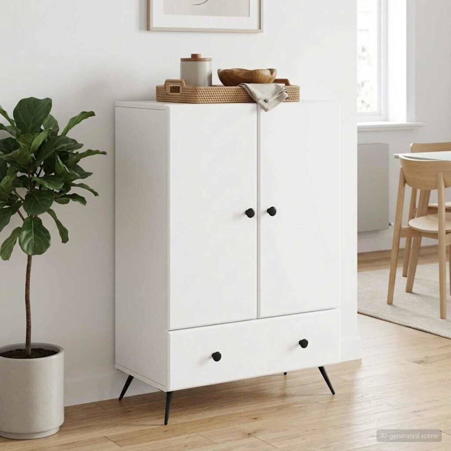 vidaXL Dressoir met lade Wit 66 x 34,5 x 95 cm Bewerkt hout vidaXL Dressoir met lade Wit 66 x 34,5 x 95 cm Bewerkt hout afbeelding 1