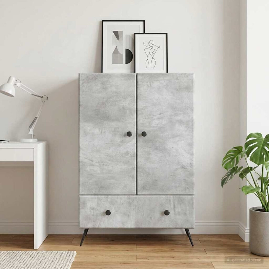 vidaXL Dressoir met lade Betongrijs 66 x 34,5 x 95 cm Bewerkt hout vidaXL Dressoir met lade Betongrijs 66 x 34,5 x 95 cm Bewerkt hout afbeelding 1