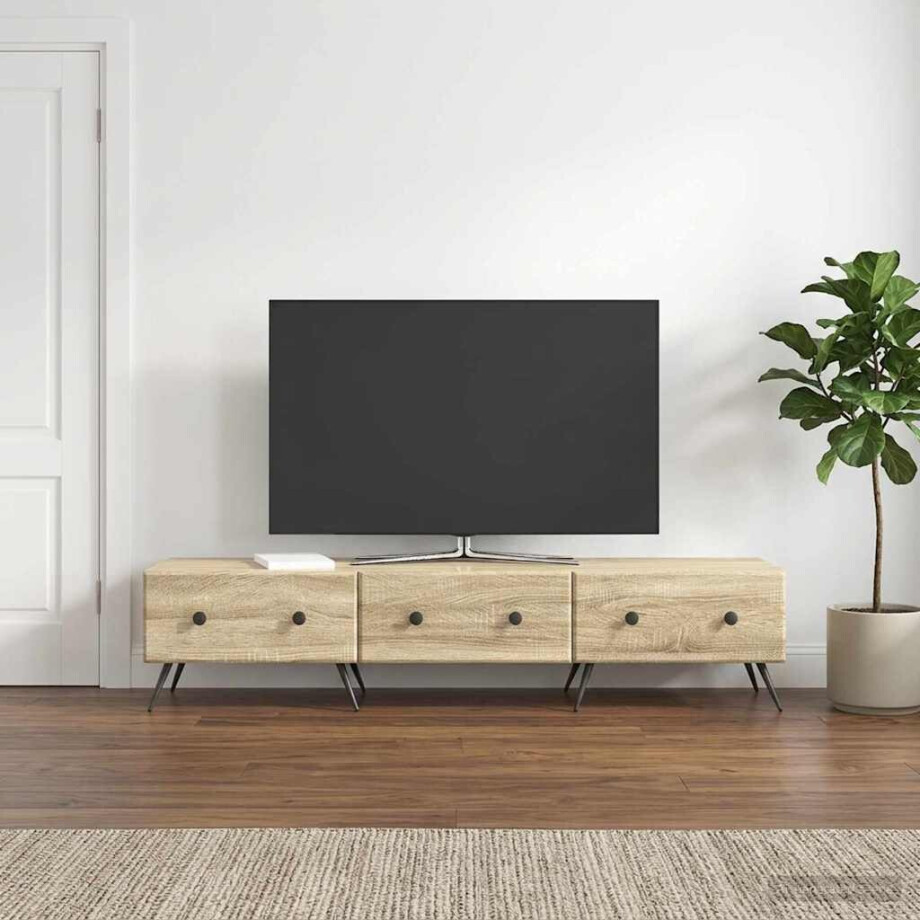 vidaXL TV-kast met lade Sonoma Eiken 147 x 34,5 x 30 cm Bewerkt hout afbeelding 1
