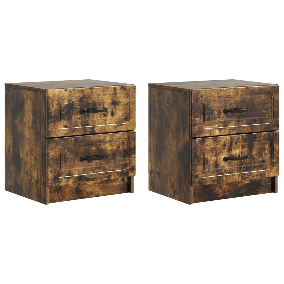 vidaXL Nachtkastje met lade 2 pcs Gerookt eiken 43 x 34,5 x 44,5 cm afbeelding 1
