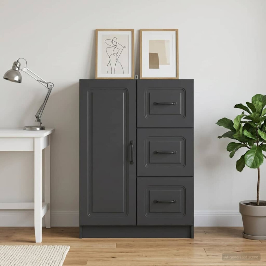 vidaXL Dressoir met lade Zwart 66 x 34,5 x 87 cm Bewerkt hout vidaXL Dressoir met lade Zwart 66 x 34,5 x 87 cm Bewerkt hout afbeelding 1