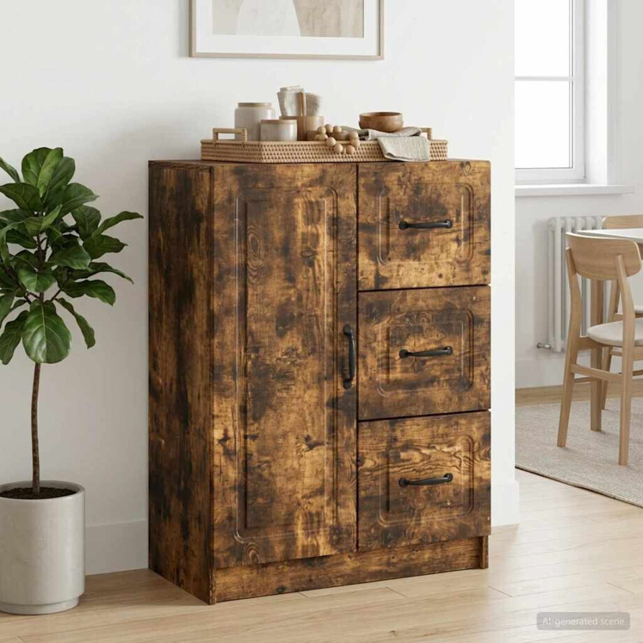vidaXL Dressoir met lade Gerookt eiken 66 x 34,5 x 87 cm Bewerkt hout afbeelding 1