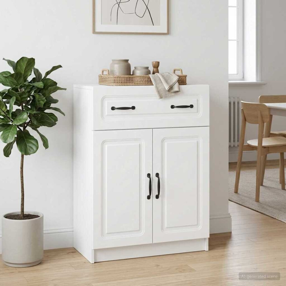 vidaXL Dressoir met lade Wit 66 x 34,5 x 87 cm Bewerkt hout vidaXL Dressoir met lade Wit 66 x 34,5 x 87 cm Bewerkt hout afbeelding 1